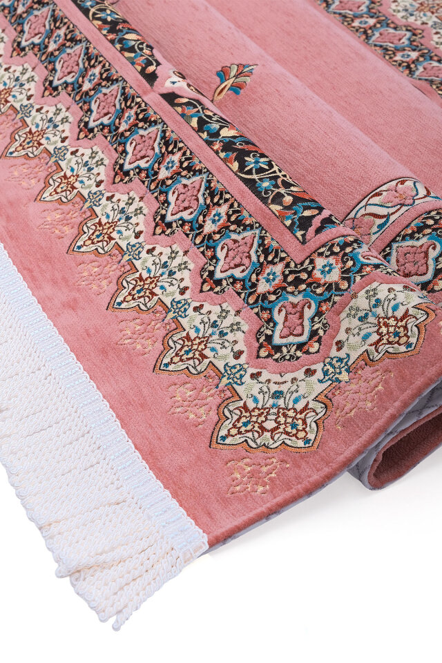 Pembe Rumi Desen Kabartmalı Özel Dokuma Seccade - 3