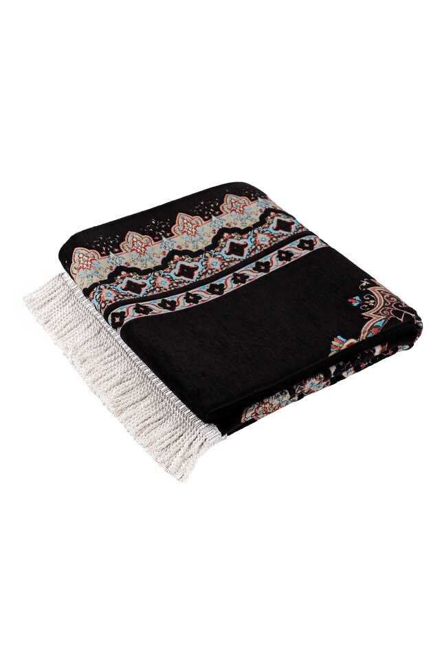 Siyah Rumi Desen Kabartmalı Özel Dokuma Seccade - 5