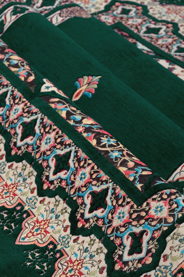 Zümrüt Rumi Desen Kabartmalı Özel Dokuma Seccade - 2