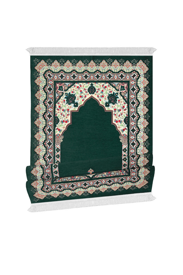 Zümrüt Rumi Desen Kabartmalı Özel Dokuma Seccade - 4