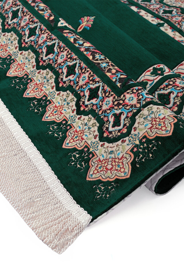 Zümrüt Rumi Desen Kabartmalı Özel Dokuma Seccade - 3