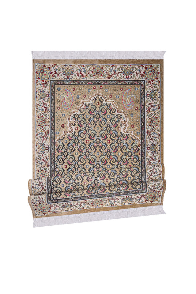 Bej Şal Desen Kabartmalı Özel Dokuma Seccade - 4