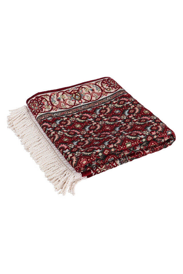 Bordo Şal Desen Kabartmalı Özel Dokuma Seccade - 5