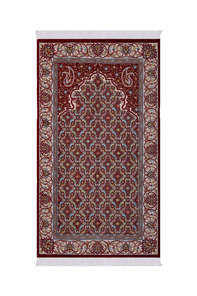 Bordo Şal Desen Kabartmalı Özel Dokuma Seccade 