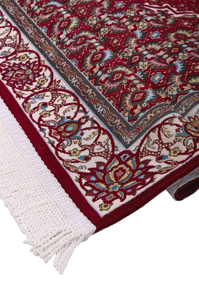 Bordo Şal Desen Kabartmalı Özel Dokuma Seccade - 3