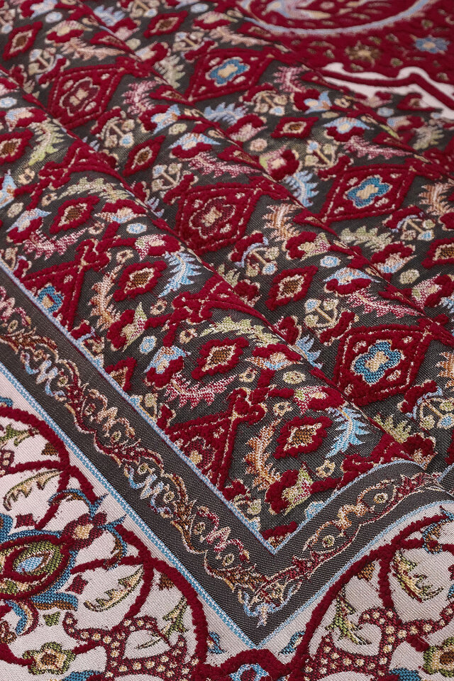 Bordo Şal Desen Kabartmalı Özel Dokuma Seccade - 2