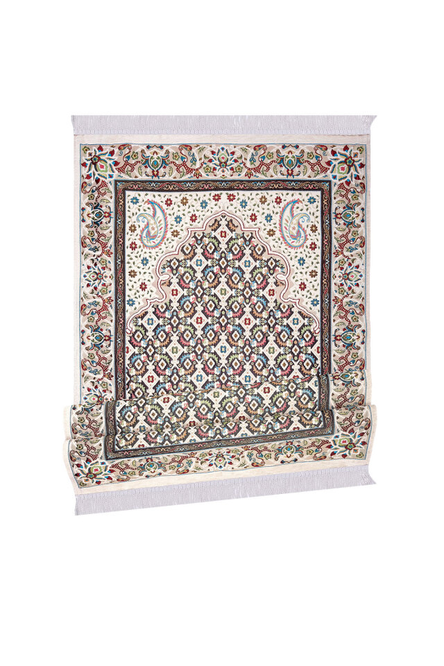 Krem Şal Desen Kabartmalı Özel Dokuma Seccade - 4