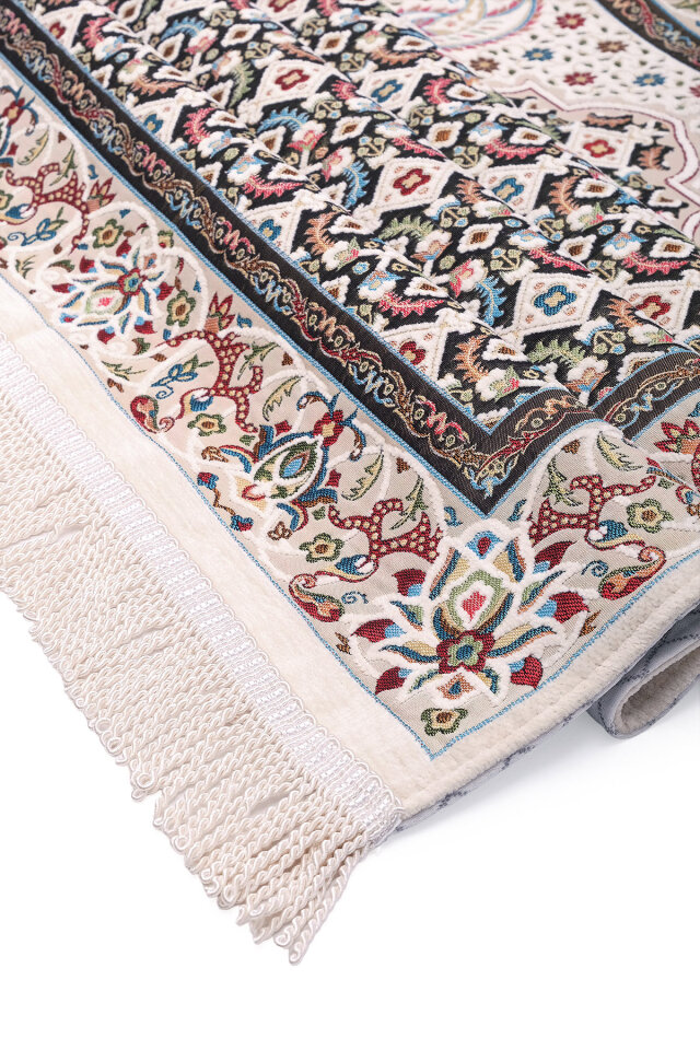 Krem Şal Desen Kabartmalı Özel Dokuma Seccade - 3