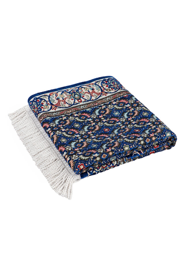 Lacivert Şal Desen Kabartmalı Özel Dokuma Seccade - 5