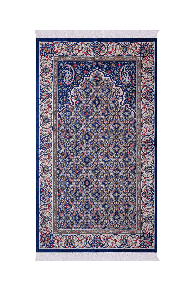 Lacivert Şal Desen Kabartmalı Özel Dokuma Seccade - Bursa İpek