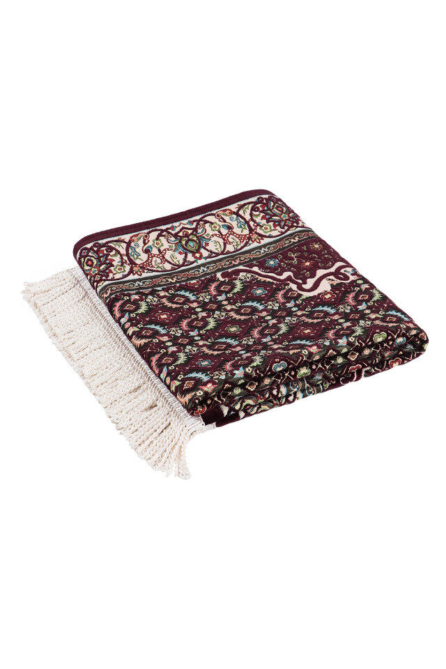 Mürdüm Şal Desen Kabartmalı Özel Dokuma Seccade - 5