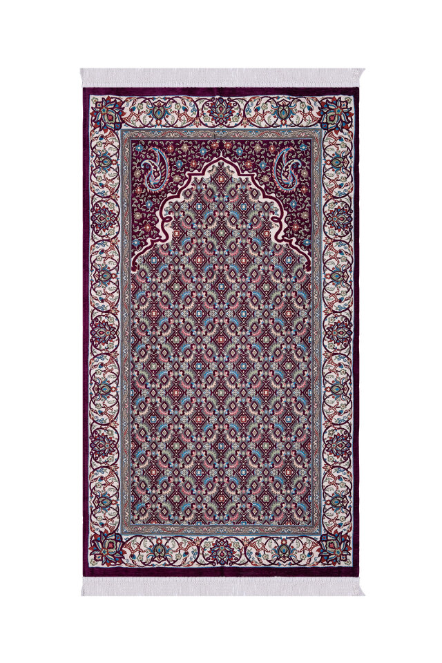 Mürdüm Şal Desen Kabartmalı Özel Dokuma Seccade 