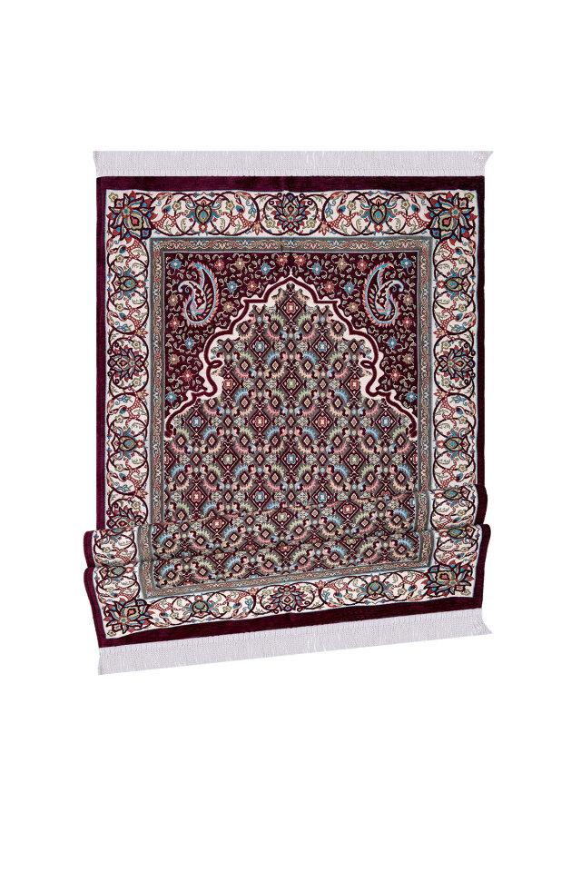 Mürdüm Şal Desen Kabartmalı Özel Dokuma Seccade - 4