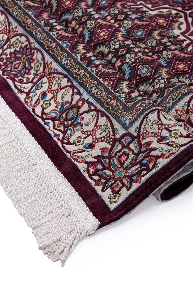 Mürdüm Şal Desen Kabartmalı Özel Dokuma Seccade - 3