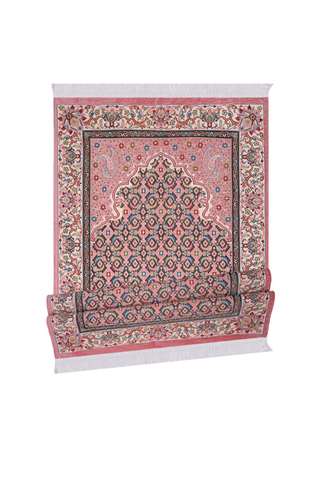 Pembe Şal Desen Kabartmalı Özel Dokuma Seccade - 4