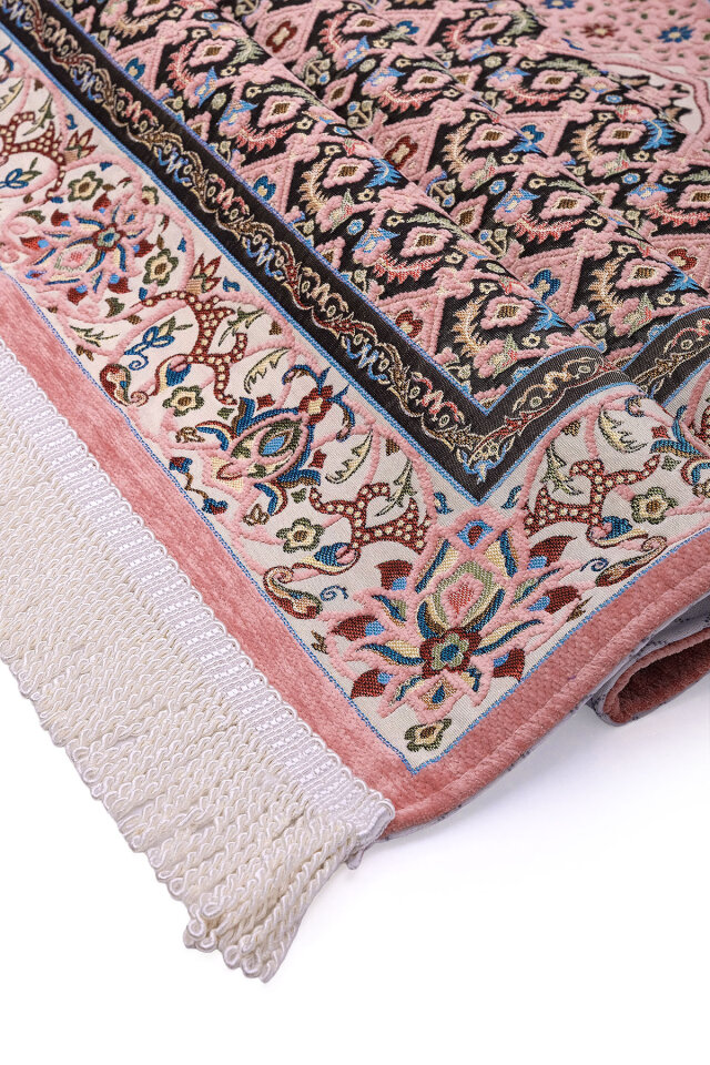 Pembe Şal Desen Kabartmalı Özel Dokuma Seccade - 3