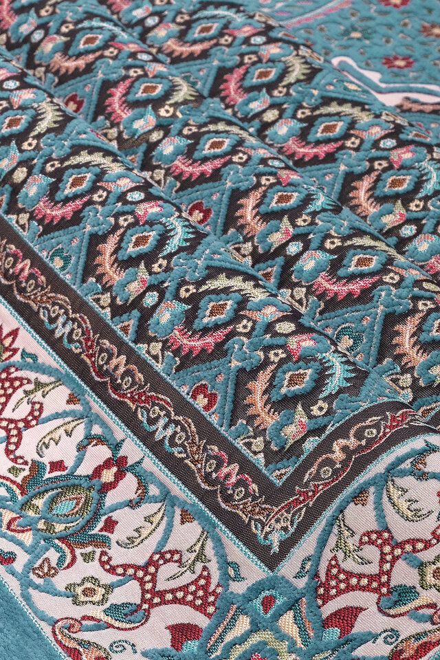 Petrol Yeşil Şal Desen Kabartmalı Özel Dokuma Seccade - 2