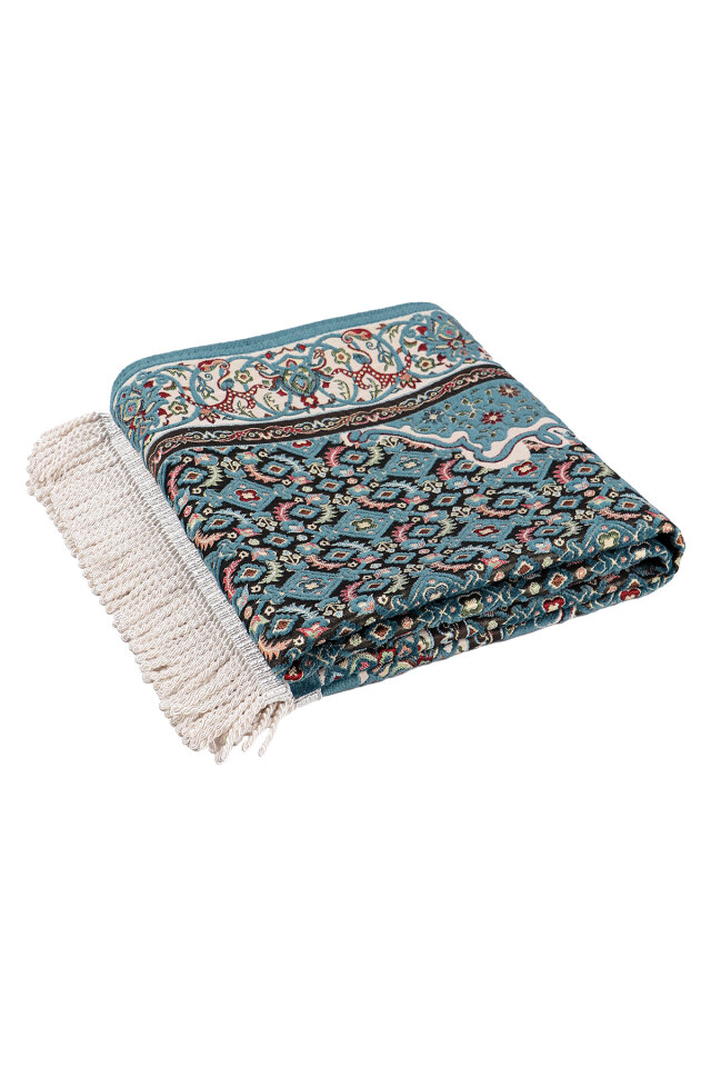 Petrol Yeşil Şal Desen Kabartmalı Özel Dokuma Seccade - 5