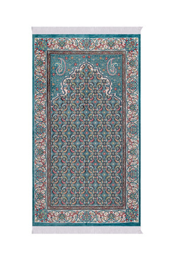 Petrol Yeşil Şal Desen Kabartmalı Özel Dokuma Seccade 