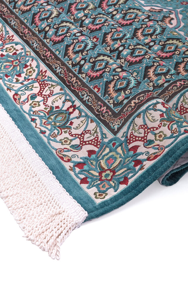 Petrol Yeşil Şal Desen Kabartmalı Özel Dokuma Seccade - 3