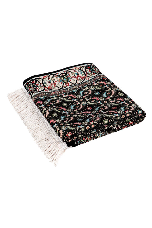 Siyah Şal Desen Kabartmalı Özel Dokuma Seccade - 5