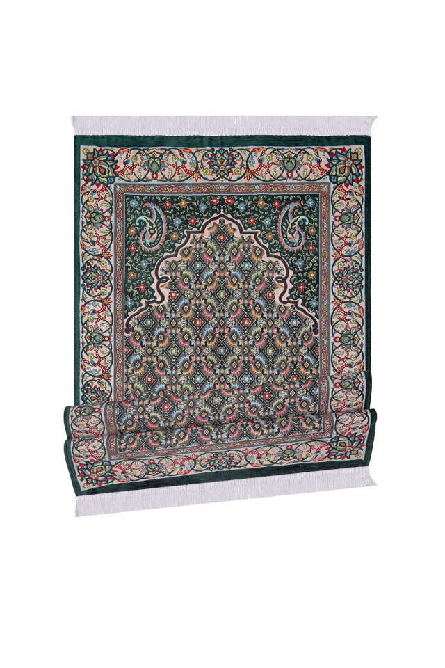 Zümrüt Şal Desen Kabartmalı Özel Dokuma Seccade - 4