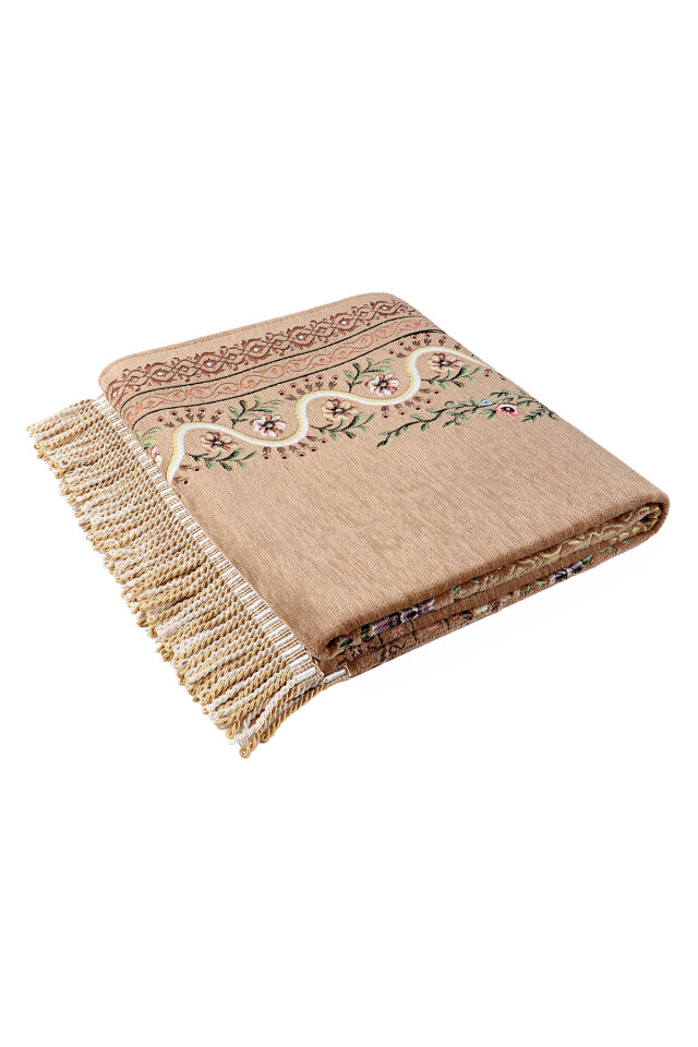 Bej Sarmaşık Desen Kabartmalı Özel Dokuma Seccade - 5