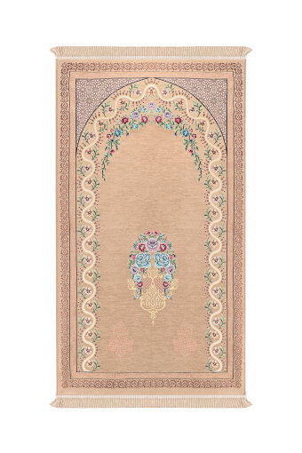 Bej Sarmaşık Desen Kabartmalı Özel Dokuma Seccade 