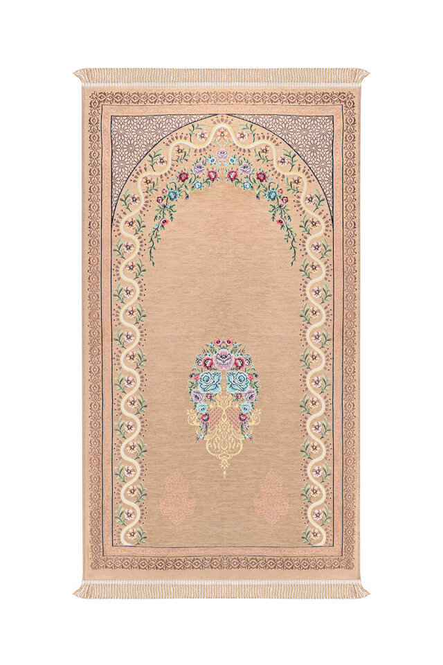 Bej Sarmaşık Desen Kabartmalı Özel Dokuma Seccade - Bursa İpek