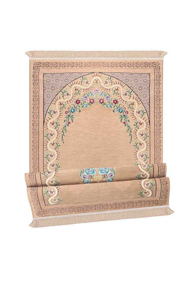 Bej Sarmaşık Desen Kabartmalı Özel Dokuma Seccade - 4