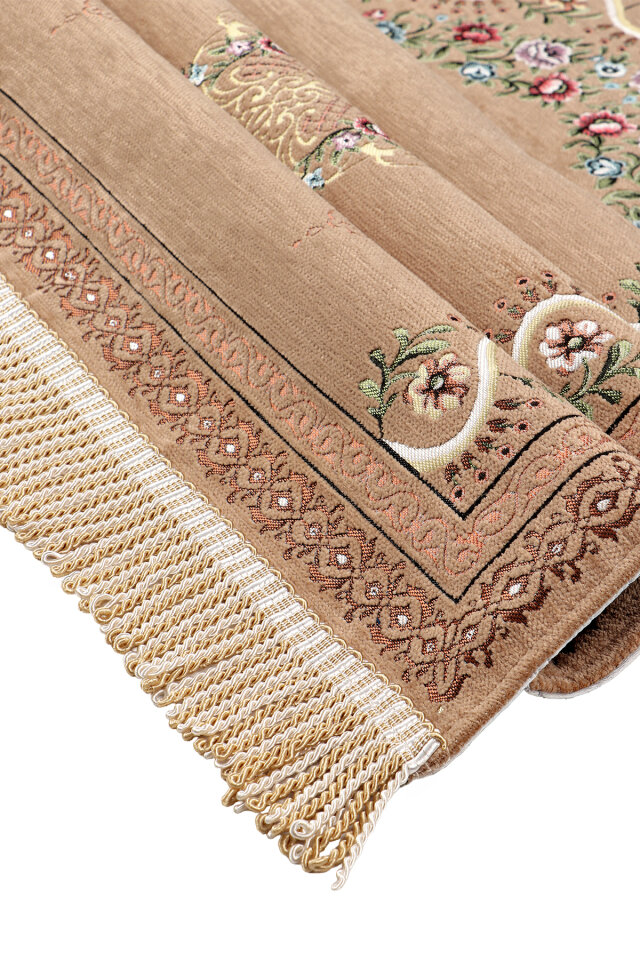 Bej Sarmaşık Desen Kabartmalı Özel Dokuma Seccade - 3