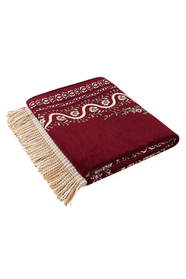 Bordo Sarmaşık Desen Kabartmalı Özel Dokuma Seccade - 5