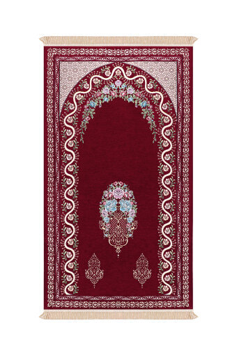 Bordo Sarmaşık Desen Kabartmalı Özel Dokuma Seccade 