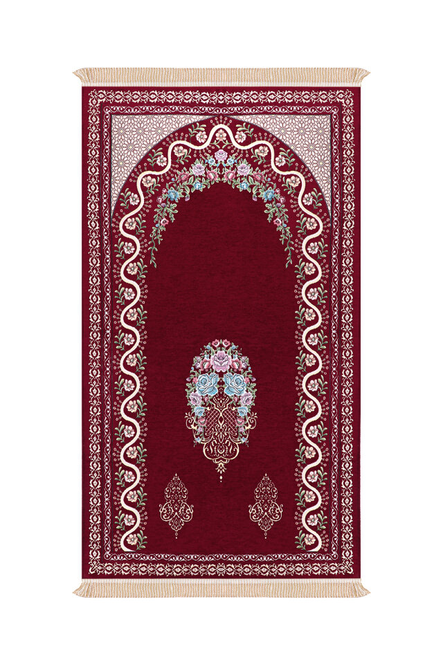 Bordo Sarmaşık Desen Kabartmalı Özel Dokuma Seccade 