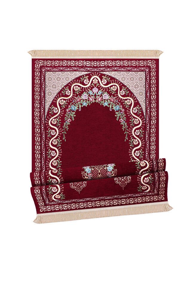 Bordo Sarmaşık Desen Kabartmalı Özel Dokuma Seccade - 4