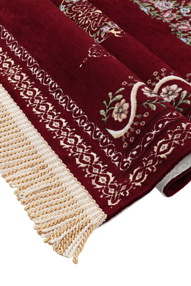 Bordo Sarmaşık Desen Kabartmalı Özel Dokuma Seccade - 3