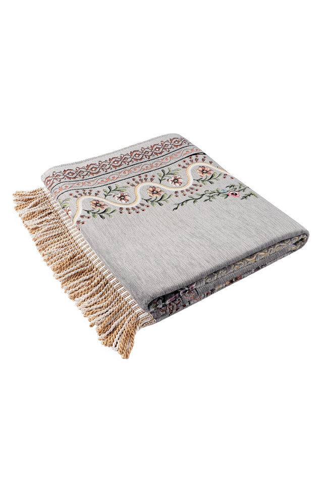 Gri Sarmaşık Desen Kabartmalı Özel Dokuma Seccade - 5