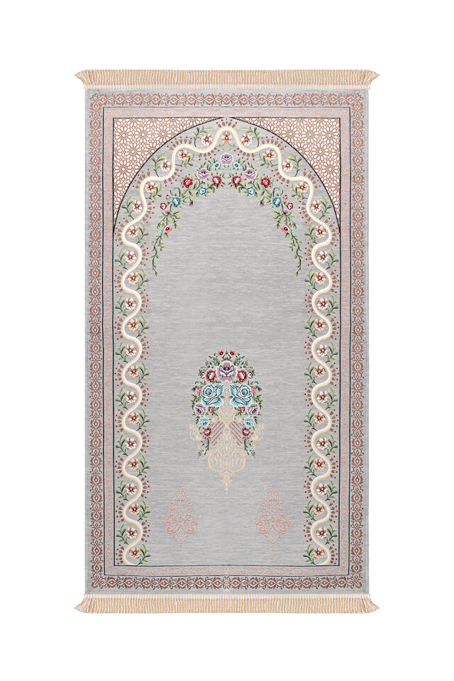 Gri Sarmaşık Desen Kabartmalı Özel Dokuma Seccade - Bursa İpek