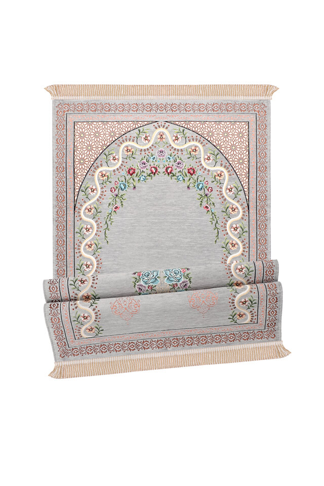 Gri Sarmaşık Desen Kabartmalı Özel Dokuma Seccade - 4