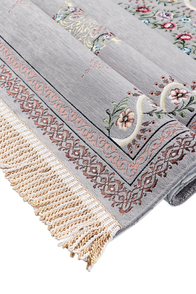 Gri Sarmaşık Desen Kabartmalı Özel Dokuma Seccade - 3