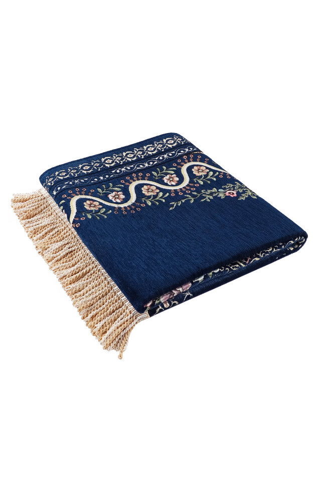 Lacivert Sarmaşık Desen Kabartmalı Özel Dokuma Seccade - 5