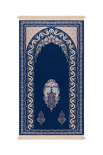 Lacivert Sarmaşık Desen Kabartmalı Özel Dokuma Seccade 