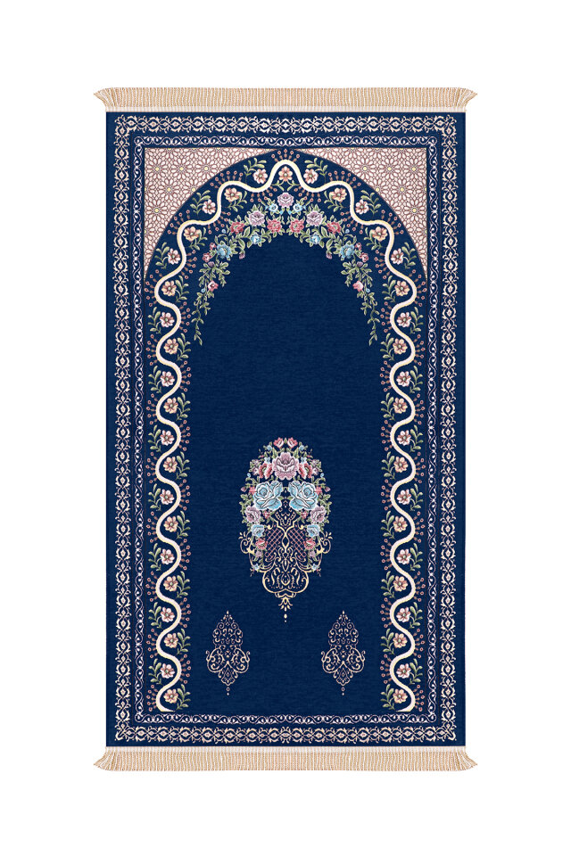 Lacivert Sarmaşık Desen Kabartmalı Özel Dokuma Seccade - Bursa İpek