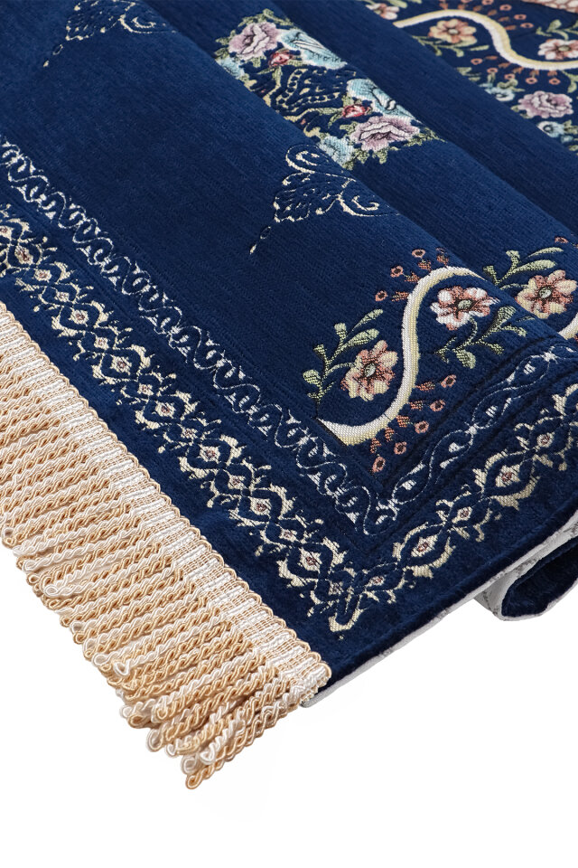 Lacivert Sarmaşık Desen Kabartmalı Özel Dokuma Seccade - 3