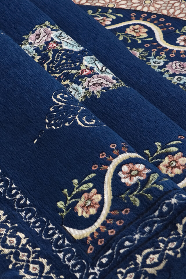 Lacivert Sarmaşık Desen Kabartmalı Özel Dokuma Seccade - 2