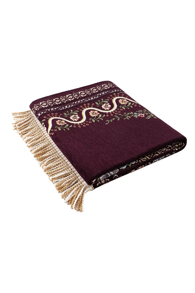 Mürdüm Sarmaşık Desen Kabartmalı Özel Dokuma Seccade - 5