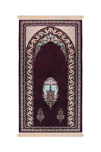 Mürdüm Sarmaşık Desen Kabartmalı Özel Dokuma Seccade 