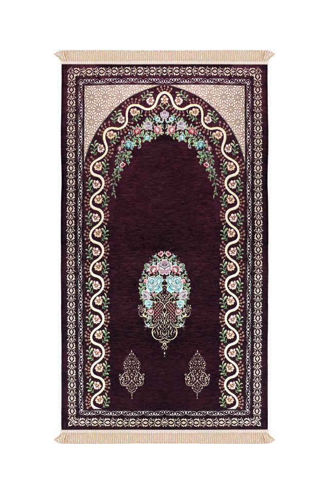 Mürdüm Sarmaşık Desen Kabartmalı Özel Dokuma Seccade 