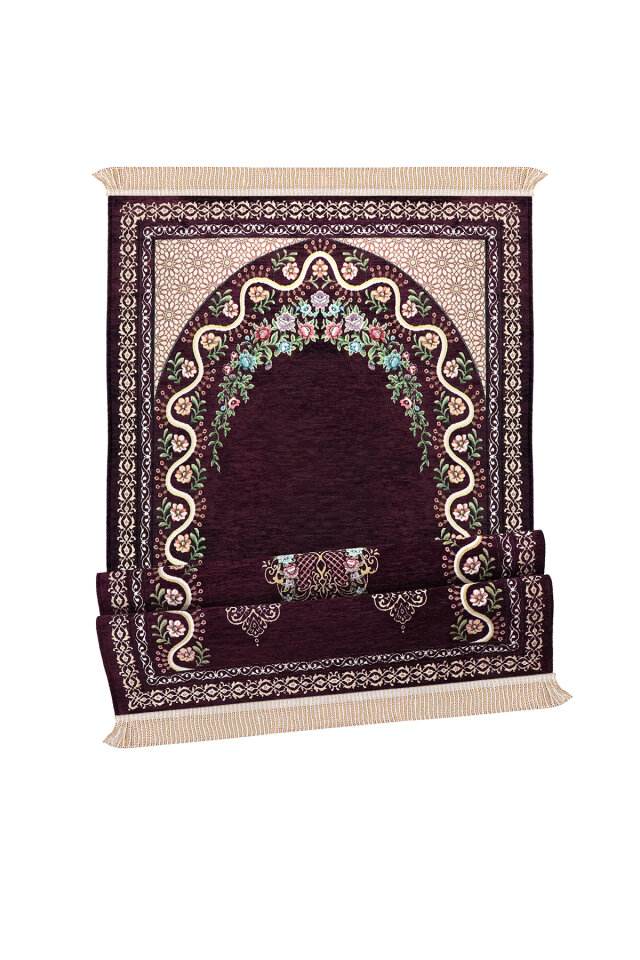 Mürdüm Sarmaşık Desen Kabartmalı Özel Dokuma Seccade - 4