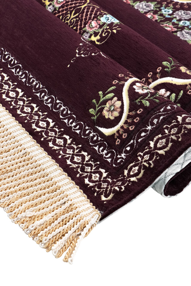 Mürdüm Sarmaşık Desen Kabartmalı Özel Dokuma Seccade - 3